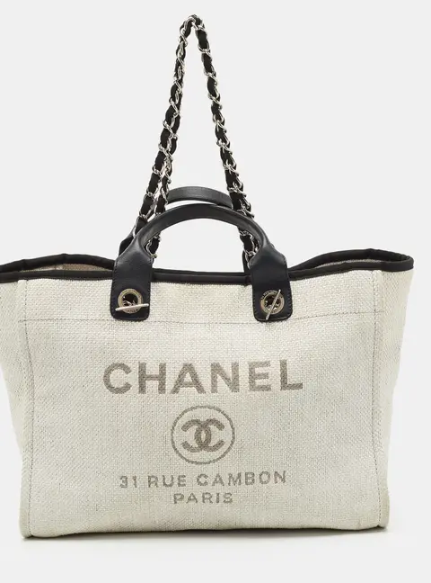Chanel Deauville Large White Raffia Shopper Tote