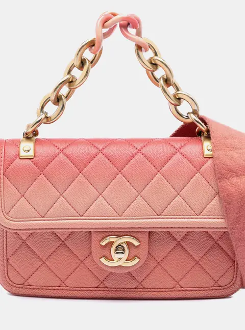 Chanel Sunset On The Sea Flap Small Pink Quilted Caviar Leather Shoulder Bag