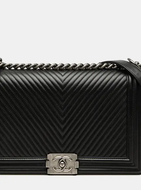 Chanel Boy Medium Black Chevron Lambskin Leather Flap Bag