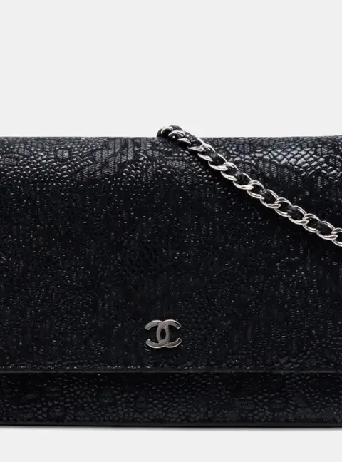 Chanel CC Lace Overlay Goatskin Wallet On Chain Crossbody Bag