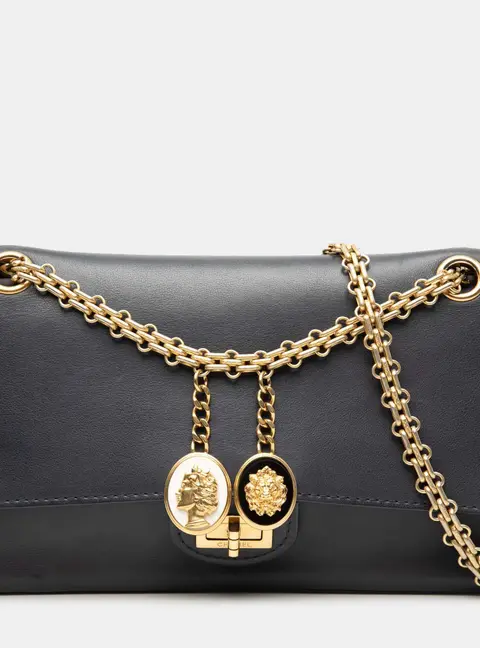 Chanel Reissue 2.55 Medallion Nude Double Flap 225 Black Smooth Calfskin Leather Shoulder Bag