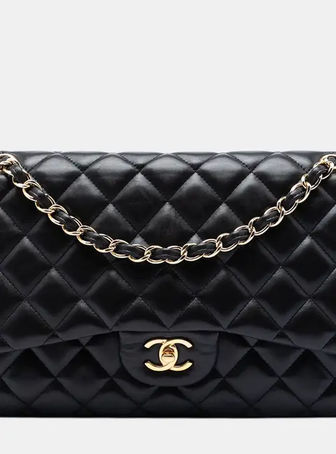 Chanel Jumbo Classic Double Flap Black Lambskin Leather Shoulder Bag