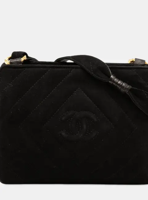 Chanel Black Chanel CC Diamond Quilted Black Suede Crossbody Bag