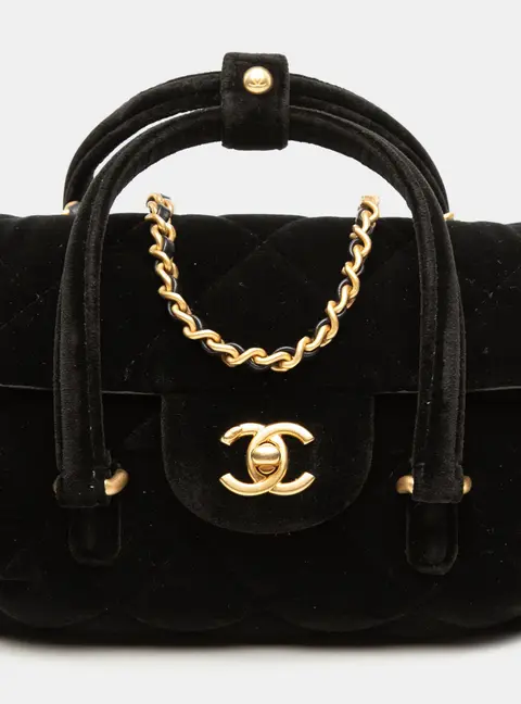 Chanel Mini Quilted Velvet Black Top Handle Bag