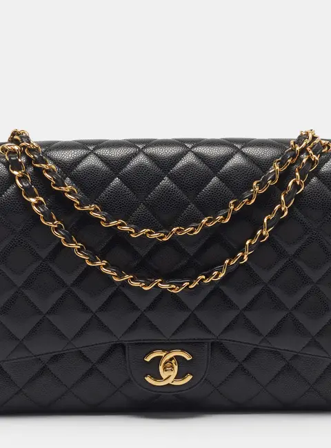 Chanel Classic Double Flap Maxi Black Quilted Caviar Leather Bag