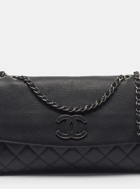 Chanel Hampton Foldover Black Quilted Leather Flap Bag