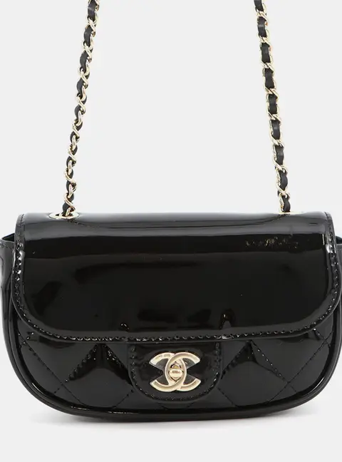 Chanel Matelasse Mini Black Patent Leather Flap Bag