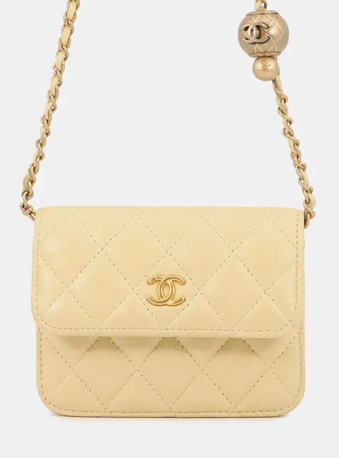 Chanel Matelasse Pearl Crush Mini Yellow Lambskin Leather Belt Bag
