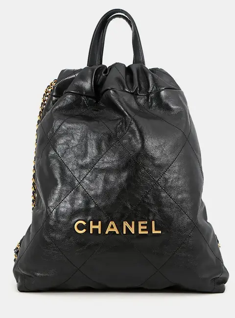 Chanel Chanel 22 Small Black Shiny Calfskin Leather Backpack Bag