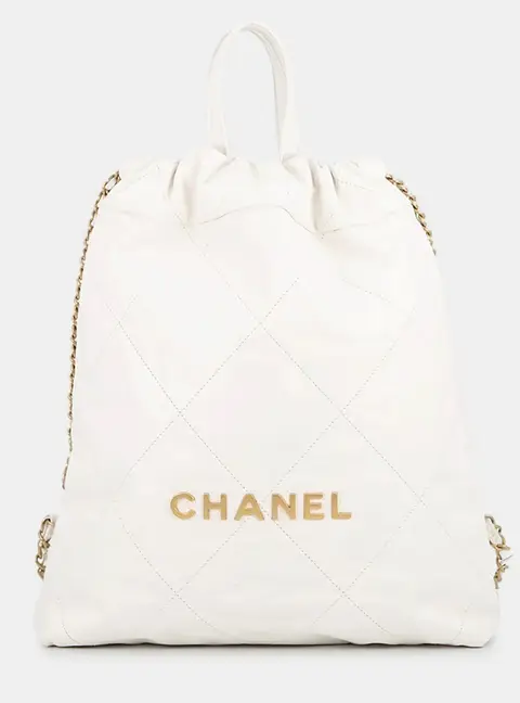 Chanel Chanel 22 Small White Shiny Calfskin Leather Backpack Bag