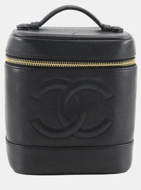 Chanel Vintage Timeless Vertical Black Caviar Leather Top Handle Bag