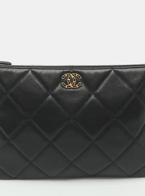 Chanel 19 Large Black Quilted Leather O Case Clutch