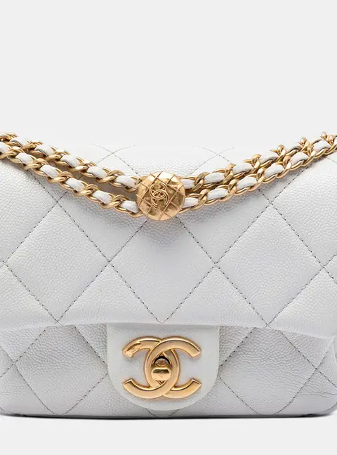 Chanel Twist Your Buttons Mini White Quilted Caviar Grained Calfskin Leather Flap Bag
