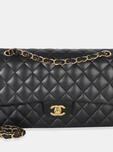 Chanel Classic Double Flap Medium Black Lambskin Leather Shoulder Bag