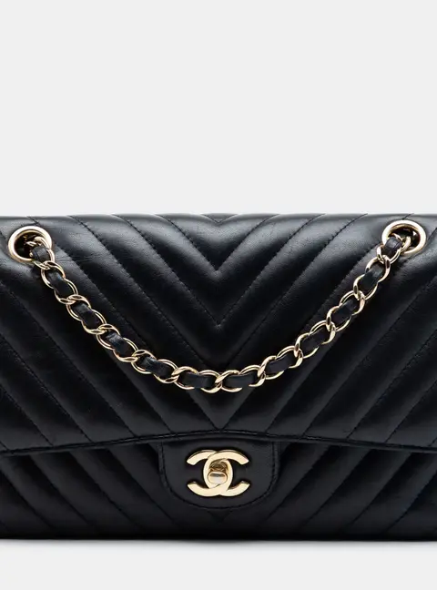 Chanel Medium Classic Chevron Black Lambskin Leather Double Flap Bag