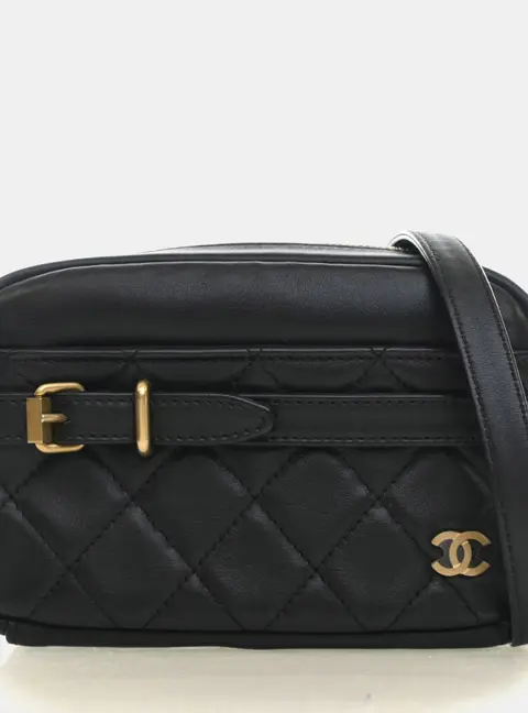 Chanel Buckle Camera Case Small Black Quilted Leather Crossbody Bag