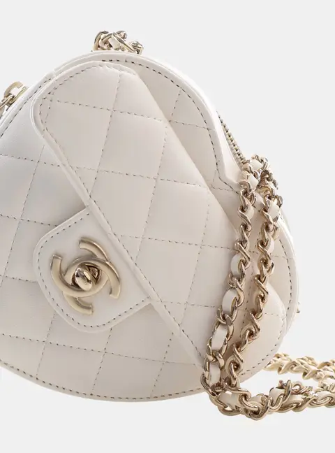 Chanel CC In Love Heart Mini White Lambskin Leather Crossbody Bag