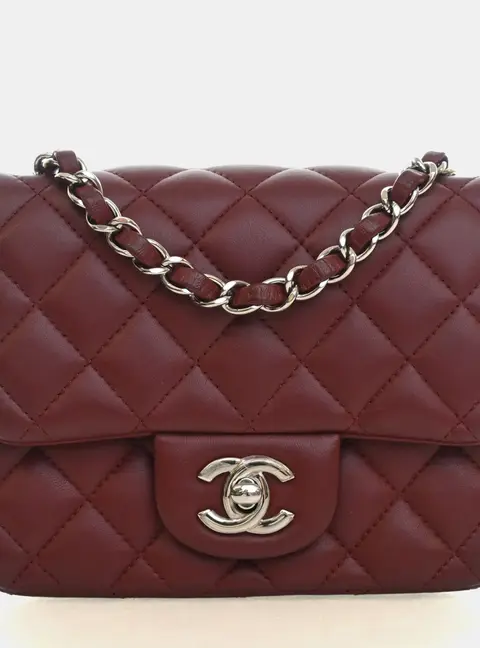 Chanel Classic Mini Square Bordeaux Lambskin Leather Crossbody Bag