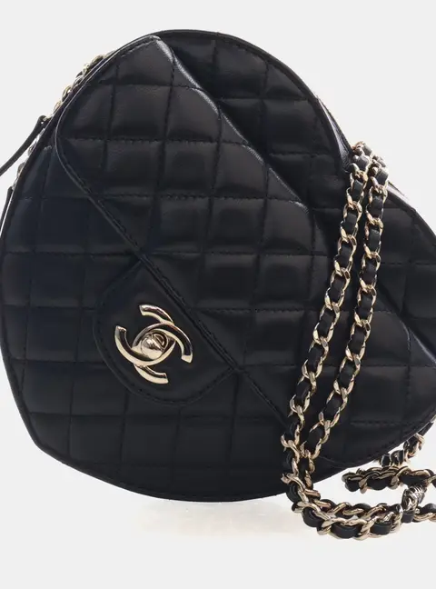 Chanel CC In Love Large Black Lambskin Crossbody Bag