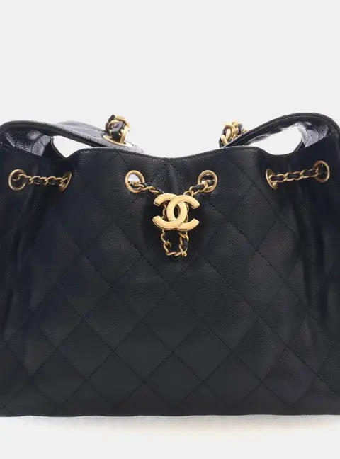 Chanel 25 Small Black Caviar Grained Calfskin Leather Hobo Bag