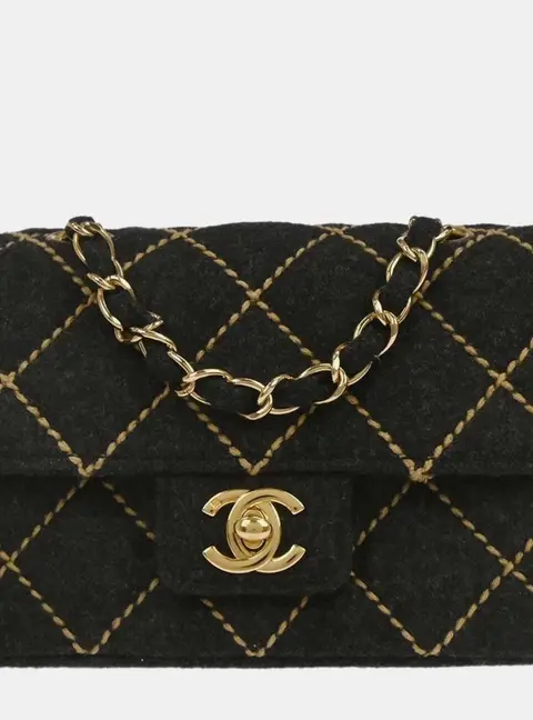 Chanel Wild Stitch Mini Classic Square Gray Wool Shoulder Bag