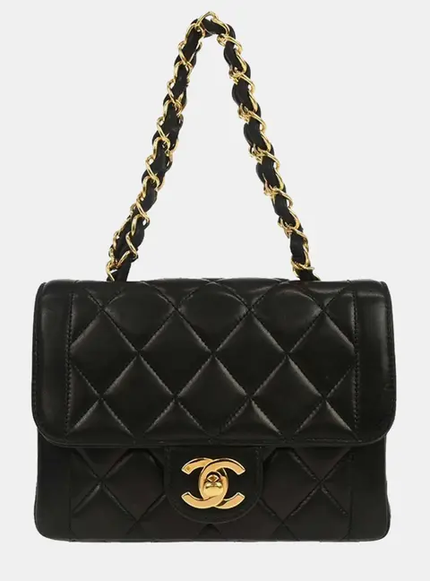 Chanel Classic Mini Square Flap Black Lambskin Leather Shoulder Bag