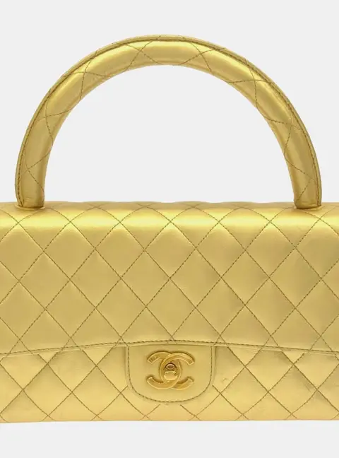 Chanel Vintage Classic Flap Medium Gold Lambskin Leather Top Handle Bag