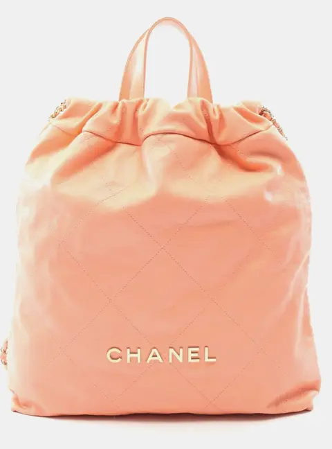Chanel 22 Large Orange Grained Calfskin Leather Backpack Bag