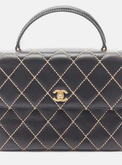 Chanel Wild Stitch Black Calfskin Leather Top Handle Bag