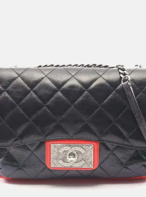 Chanel CC Plate Medium Tri-Colour Glazed Calfskin Leather Flap Shoulder Bag
