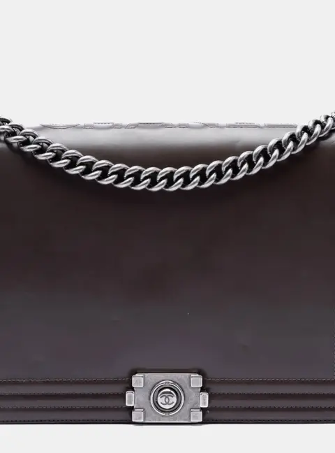 Chanel Boy Large Brown Glazed Calfskin Leather Shoulder Bag