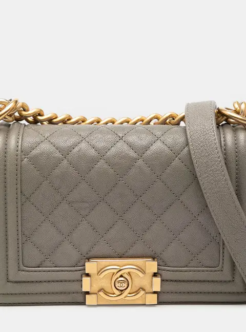 Chanel Boy Small Grey Grained Calfskin Leather Crossbody Bag