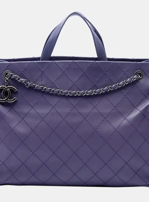 Chanel CC Quilted Pocket Medium Purple Calfskin Tote Bag