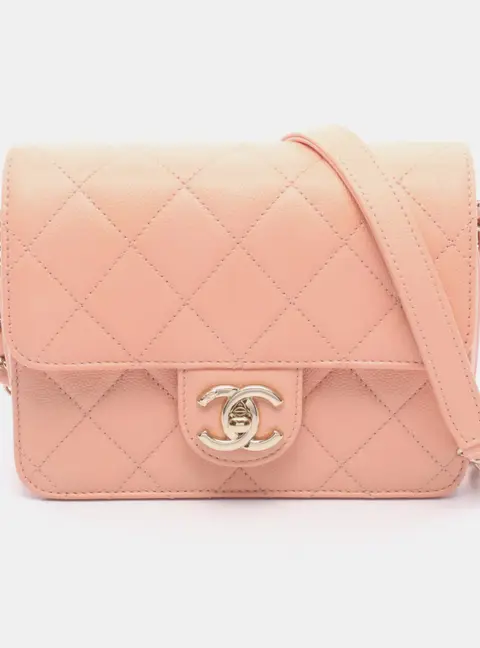 Chanel CC Turnlock Small Pink Grained Calfskin Leather Flap Bag