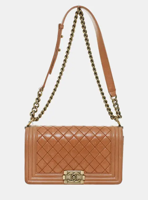 Chanel Boy Old Medium Brown Aged Calfskin Leather Shoulder Bag