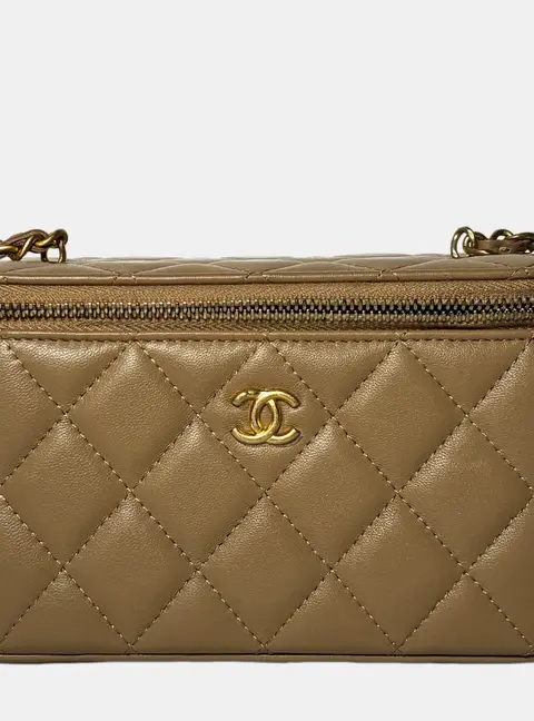 Chanel Pearl Crush Vanity With Chain Mini Beige Lambskin Leather Shoulder Bag