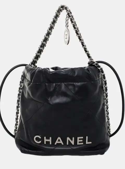 Chanel Mini C22 Black Quilted Leather Bucket Bag