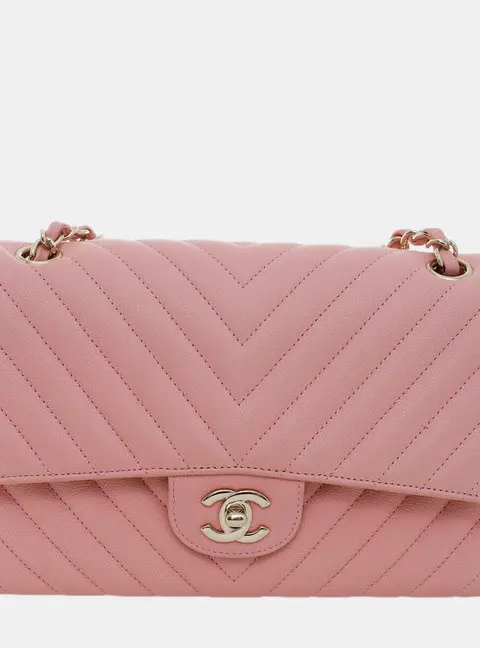 Chanel Classic Medium Pink Caviar Leather Chevron Double Flap Bag