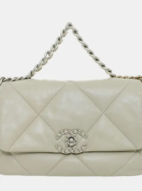 Chanel 19 Small Flap Bag Light Gray Lambskin Leather Shoulder Bag