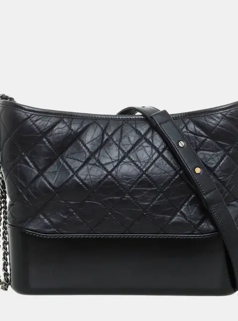 Chanel Gabrielle Medium Black Quilted Goatskin Leather Hobo Bag