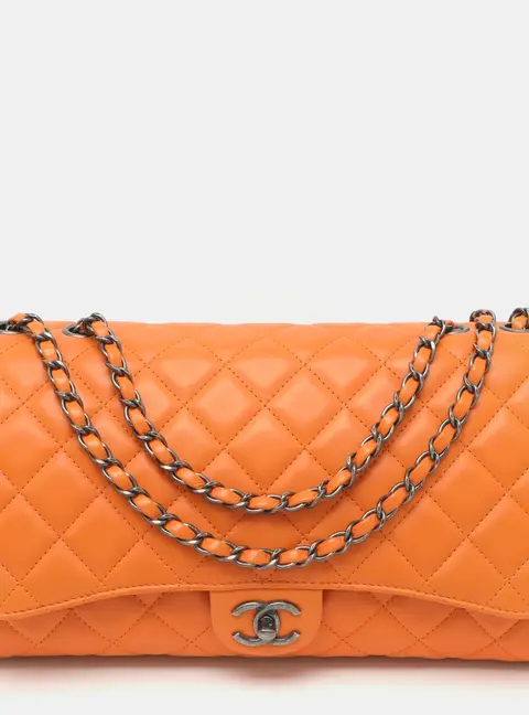 Chanel Grocery By Chanel Orange Quilted Leather Drawstring Flap Bag