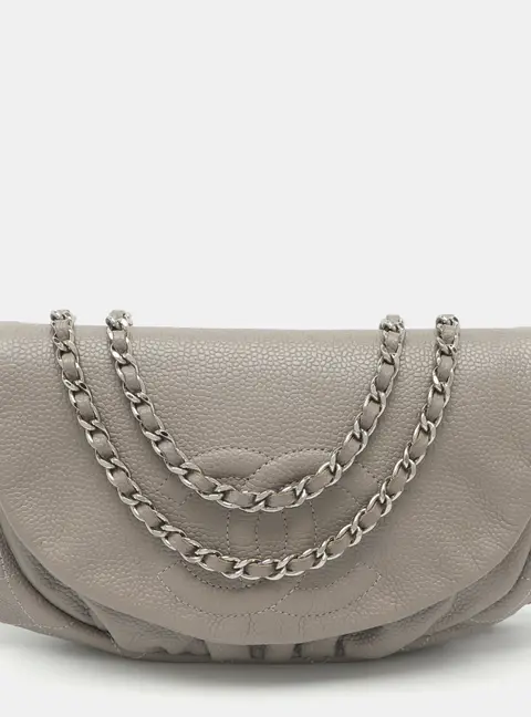 Chanel Half Moon Grey Caviar Leather Wallet On Chain