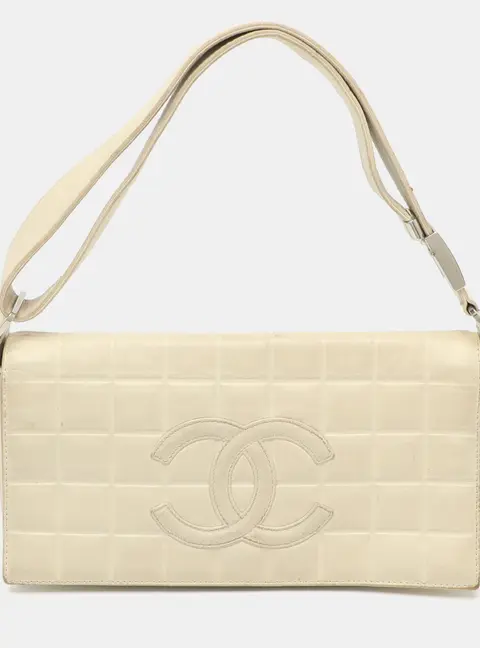 Chanel CC White Chocolate Bar Leather Shoulder Bag