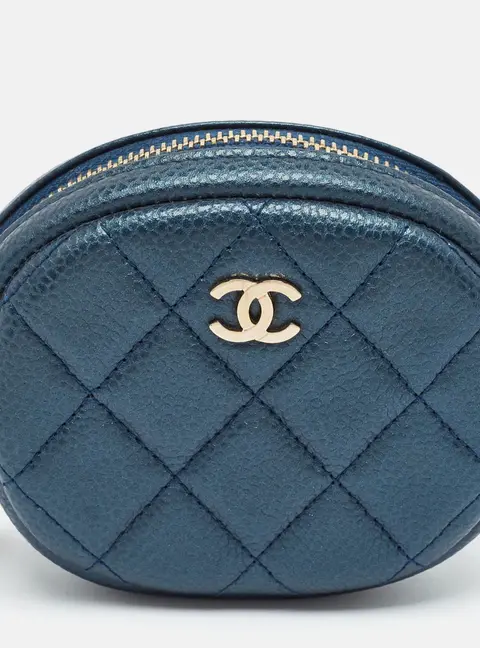 Chanel CC Blue Caviar Quilted Leather Round Coin Purse