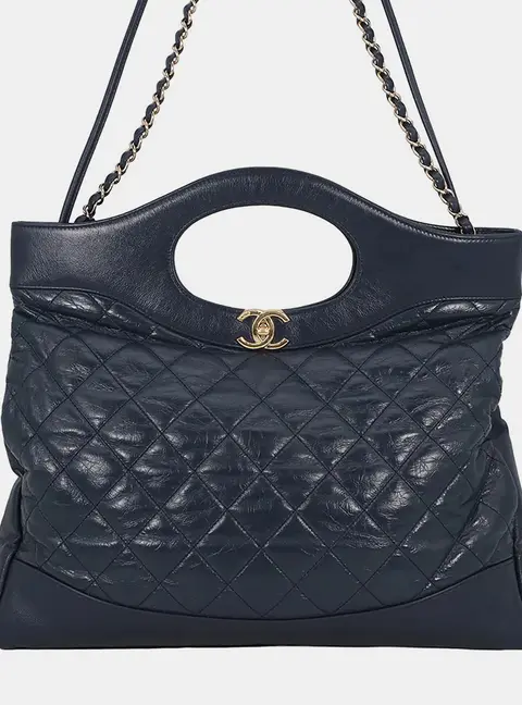 Chanel 31 Shopping Large Navy Aged Calfskin Leather Top Handle Bag