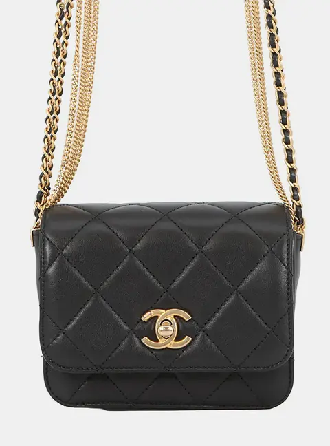 Chanel Matelasse Multi Chain Mini Black Lambskin Leather Single Flap Bag