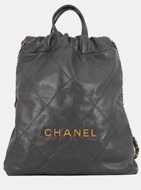 Chanel Chanel 22 Small Gray Shiny Calfskin Leather Backpack Bag