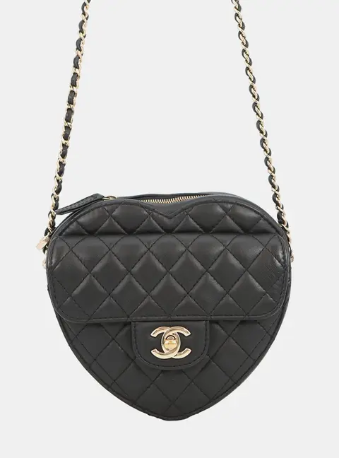 Chanel Matelasse Heart Shape Black Lambskin Leather Crossbody Bag
