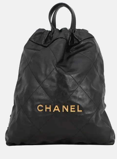 Chanel Chanel 22 Small Black Shiny Calfskin Leather Drawstring Bag