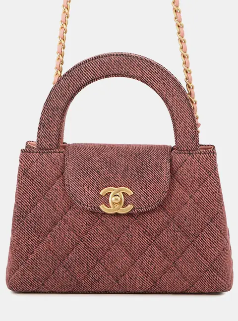 Chanel Matelasse Mini Shopping Orange Black Washed Denim Top Handle Bag
